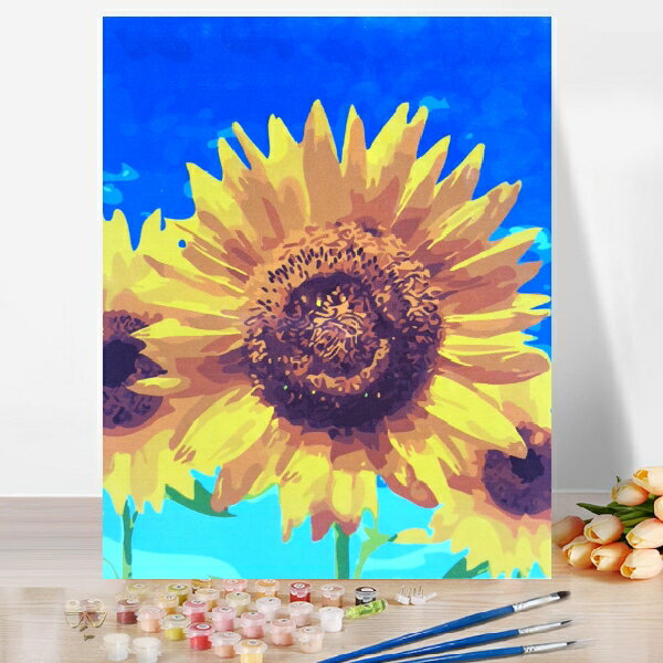 母の日 父の日 大人の塗り絵 絵画 油絵塗り絵 数字塗り絵 油絵風 ひまわり 名画 【油絵】アクリル絵の具 塗り絵 大人 油絵 油絵セット キャンバス 壁デコ ...