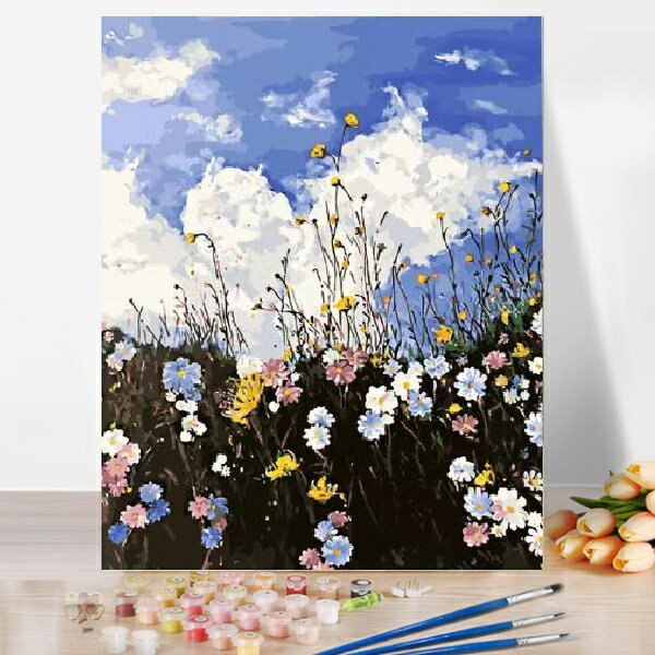 母の日 父の日 油絵塗り絵 大人の塗り絵 絵画 数字塗り絵 油絵風 コスモス2 名画 【油絵】 アクリル絵の具 塗り絵 大人 油絵 油絵セット キャンバス 壁デ...