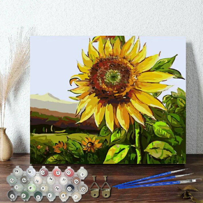 母の日 父の日 油絵塗り絵 大人の塗り絵 絵画 数字塗り絵 油絵風 ひまわり2 名画 【油絵】 アクリル絵の具 塗り絵 大人 油絵 油絵セット キャンバス 壁デ...