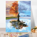 油絵 絵画 インテリア 油絵 セット 油絵風 壁掛け 美術品 数字 塗り絵 大人の 塗り絵 キット 四季の木 名画 アクリル絵の具 キャンバス 壁デコ 塗り絵セ...
