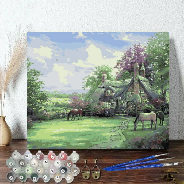 母の日 父の日 油絵 絵画 大人の塗り絵 数字 塗り絵 油絵風 美術品 林中小屋 名画 【油絵】アクリル絵の具 風景画 塗り絵 油絵セット キャンバス 壁デコ ...