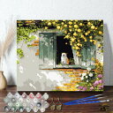 母の日 父の日 油絵塗り絵 大人の塗り絵 絵画 数字塗り絵 油絵風 窓辺バラと猫 名画 【油絵】 アクリル絵の具 塗り絵 大人 油絵 油絵セット キャンバス 壁...