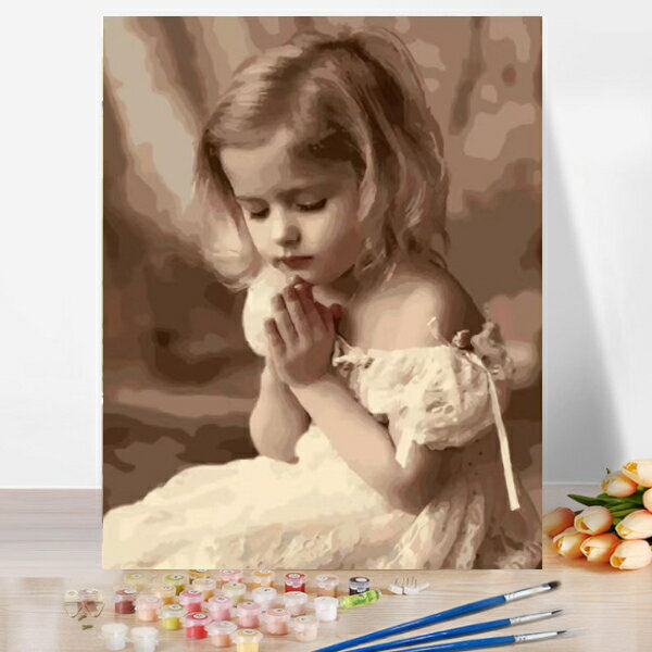 母の日 父の日 油絵塗り絵 大人の塗り絵 絵画 数字塗り絵 油絵風 祈る女の子 名画 【油絵】 アクリル絵の具 塗り絵 大人 油絵 油絵セット キャンバス 壁デ...