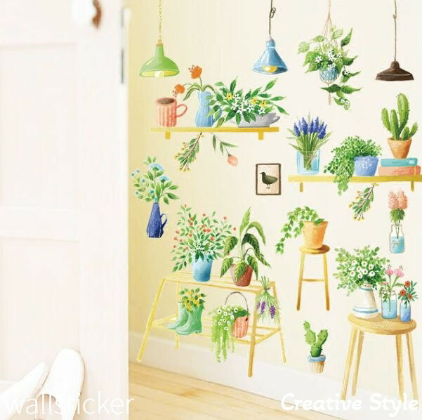 ウォールステッカー プランツ キュート植木鉢 オシャレ 花 木 植物 グリーン 緑 可...