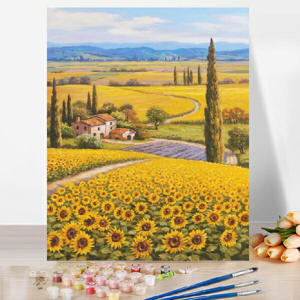 母の日 父の日 油絵 絵画 インテリア 油絵 セット 油絵風 壁掛け 美術品 数字 塗り絵 大人の 塗り絵 花 ひまわり園 名画 【油絵】アクリル絵の具 風景画...