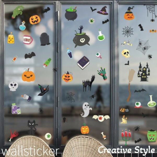 Rakuten - ウォールステッカー ハロウィン HALLOWEEN 17 北欧 ウォールシール 壁北欧 はがせる 壁デコ 窓 トイレ アルファベット 賃貸OK 壁紙シール 飾り インテリア シール 壁紙 シール Creative Style ハロウィンパーティーグッズ