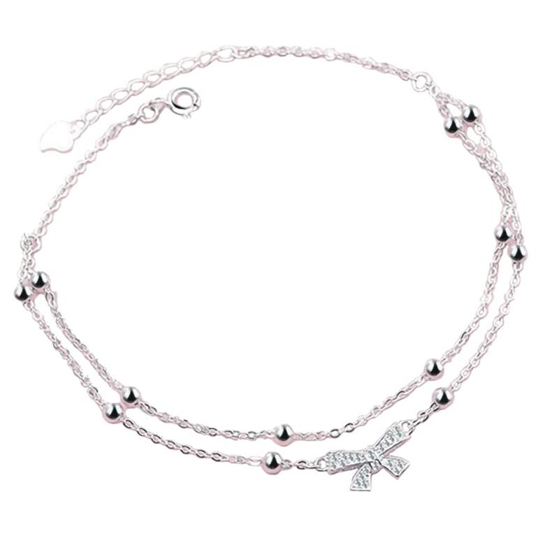 [グラムジュエリー] リボン アンクレット レディース キュービックジルコニア プラチナ仕上げ シルバー925 金属アレルギー対応 プレゼント 彼女 女性