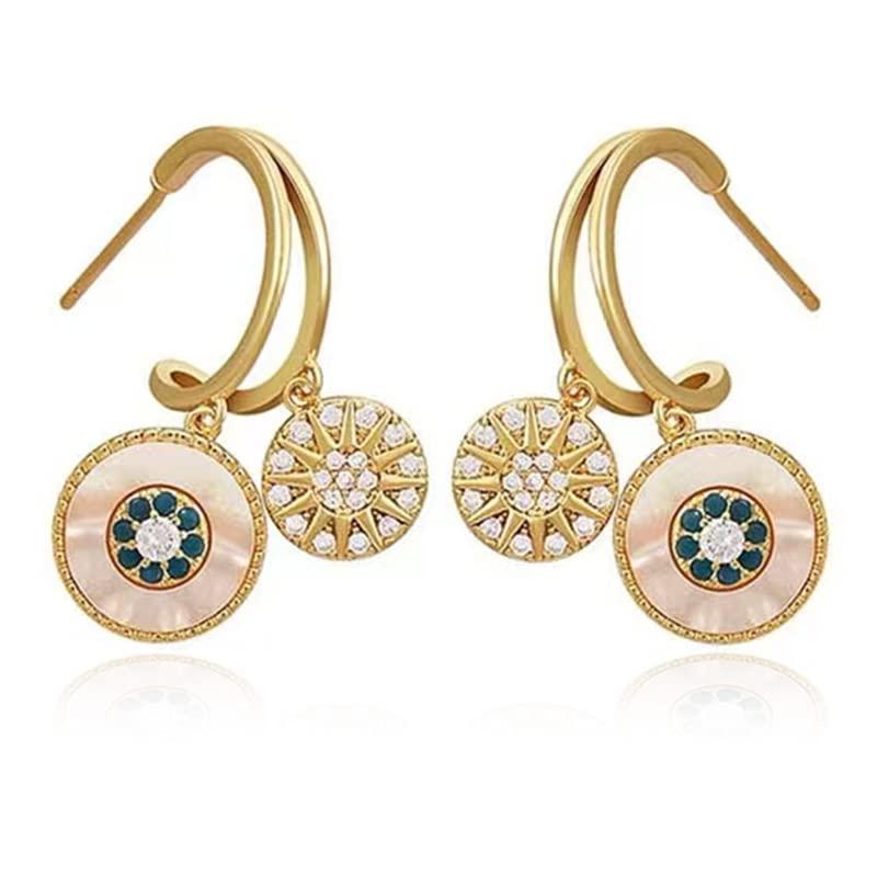 MOUP貝殻円ピアス レディース 人気 シルバー925金属アレルギー対応ジルコニアアクセサリー揺れるキラキラ ファッション