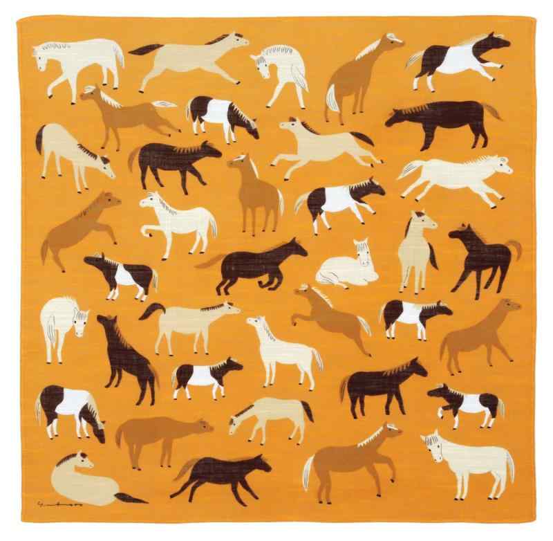 山本仁商店(YamamotoJin) 洛花 マツモトヨーコ ハンカチ ウマ 【1928】 綿100％ 日本製