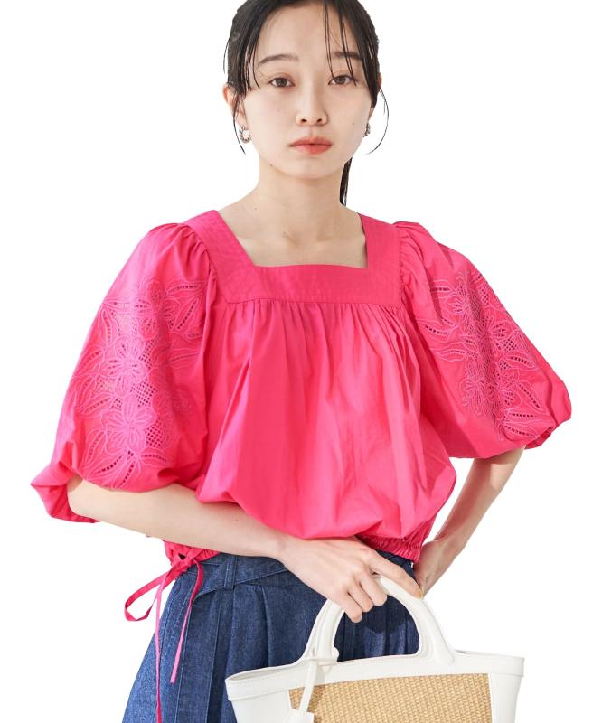 Rakuten - [ビス] エンブロイダリーボリュームスリーブブラウス ピンク系（65） F