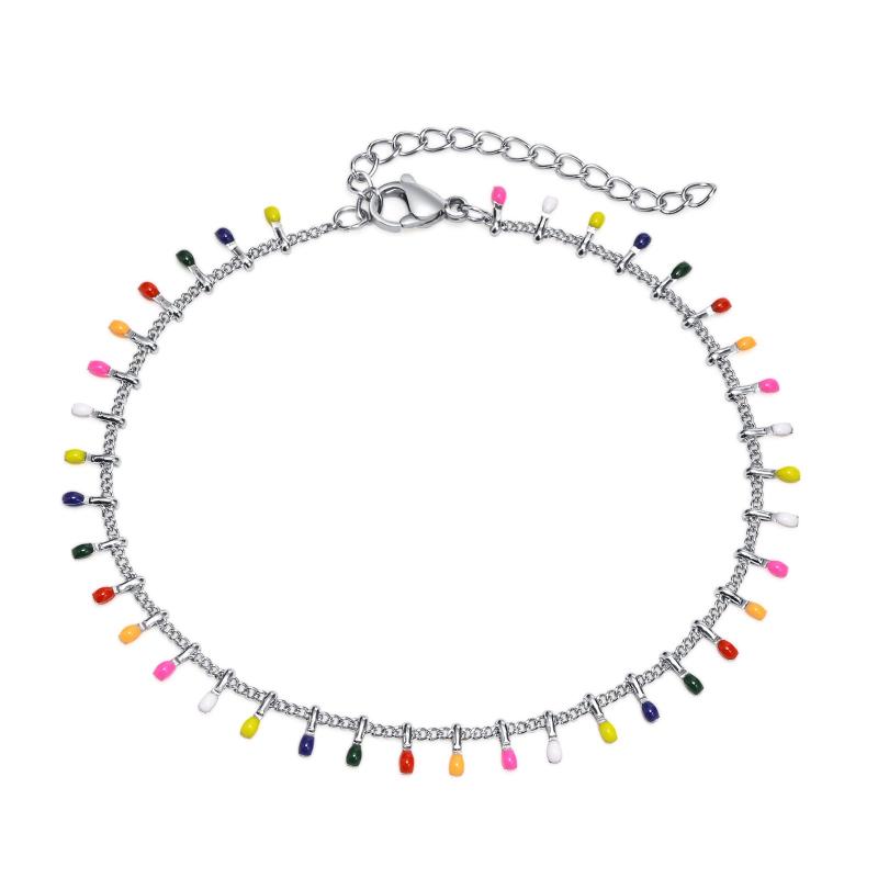 アンクレット レディース ステンレス カラフルビーズ チェーンアンクレット 調節可能 防水 金属アレルギー対応 夏 海外旅行 プレゼント