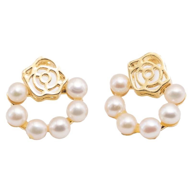 Rakuten - FREE ANGEL ピアス パール レディース 冠婚葬祭 ツバキの花輪パールピアス S925银针 12粒 18 Kメッキ 金属アレルギー対応 結婚式 プレゼント 御木本スタイル 可愛い ギフトボックスbox