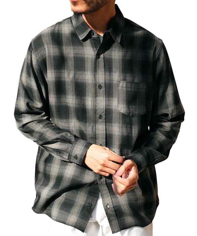 [JIGGYS SHOP] ジギーズショップ オンブレーチェックレギュラーカラーシャツ｜コットン100％ 綿 春シャツ 羽織り カジュアル 柄シャツ アメカジ ゆったり 青 黒 春 秋 レイヤード シンプル 定番