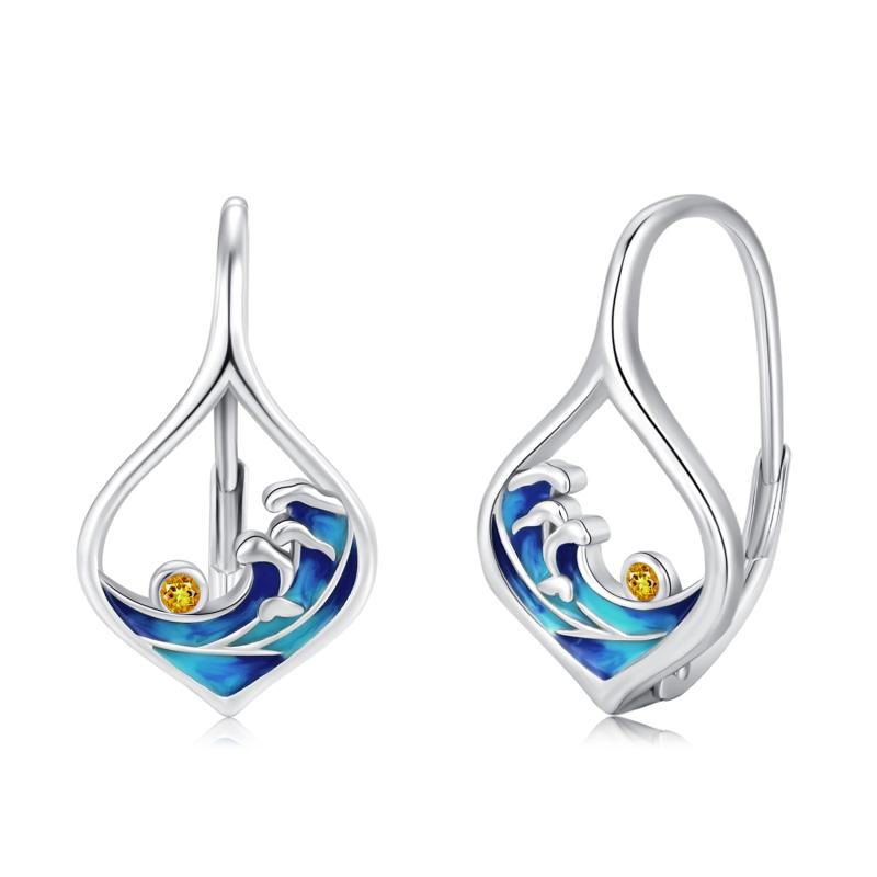 StoryMidir レディース ピアス 波 和柄 フープ 海 シルバー925 金属アレルギー対応 祭り プラチナ仕上げ ブルー キャッチレス 夏 プレゼント 華奢 綺麗 ジュエリー アクセサリー 女性ヘの贈り物