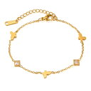 Rockyu Allure ブレスレット レディース ゴールド ステンレス 蝶々 おしゃれ ジルコニア 華奢 可愛い アクセサリー ギフト