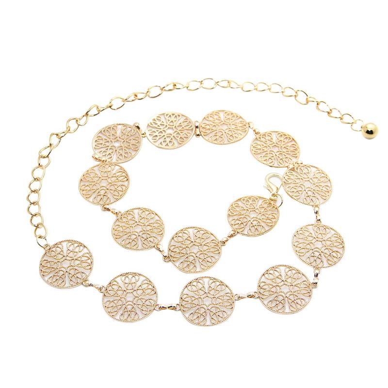 LumiSyne ファッション チェーンベルト レディース レトロ透かし彫り金属リング ウエストチェーン シルバー ゴールド 腰部飾り 調節可能なバックル ドレスベルト 花嫁リボン ボディチェーン