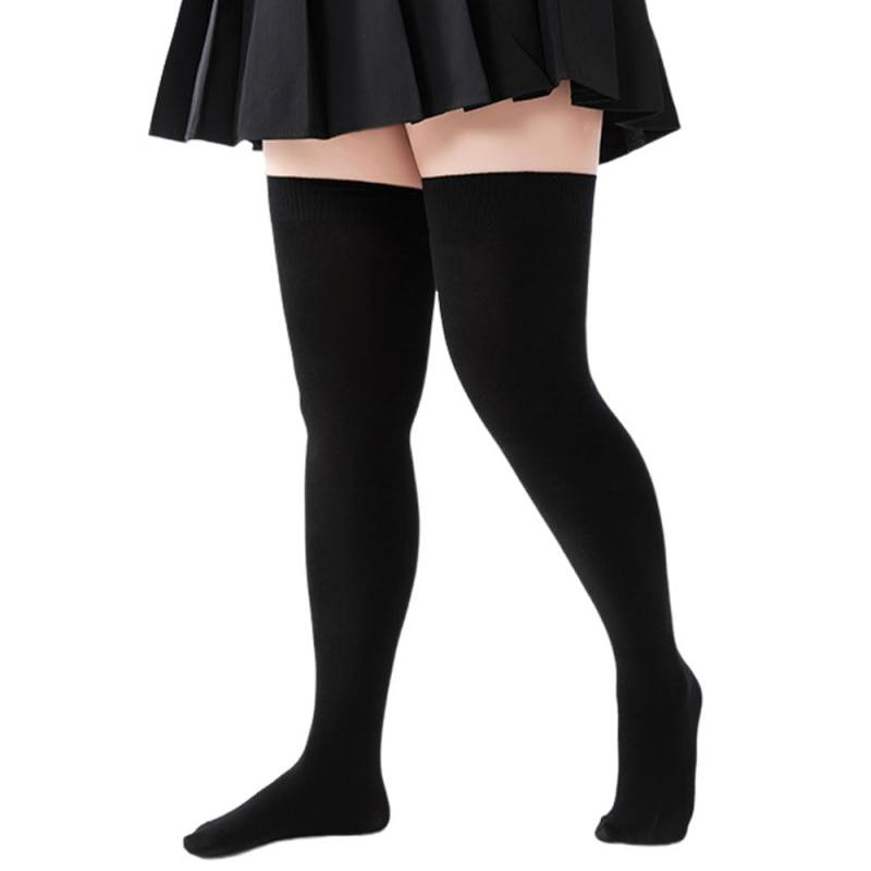 [ARALE] 高身長対応 ハイソックス 大きいサイズ 膝上 ストッキング オーバーニーソックス 着圧 黒 ホワイト 春 秋 冬 80デニール 暖かい 3L L