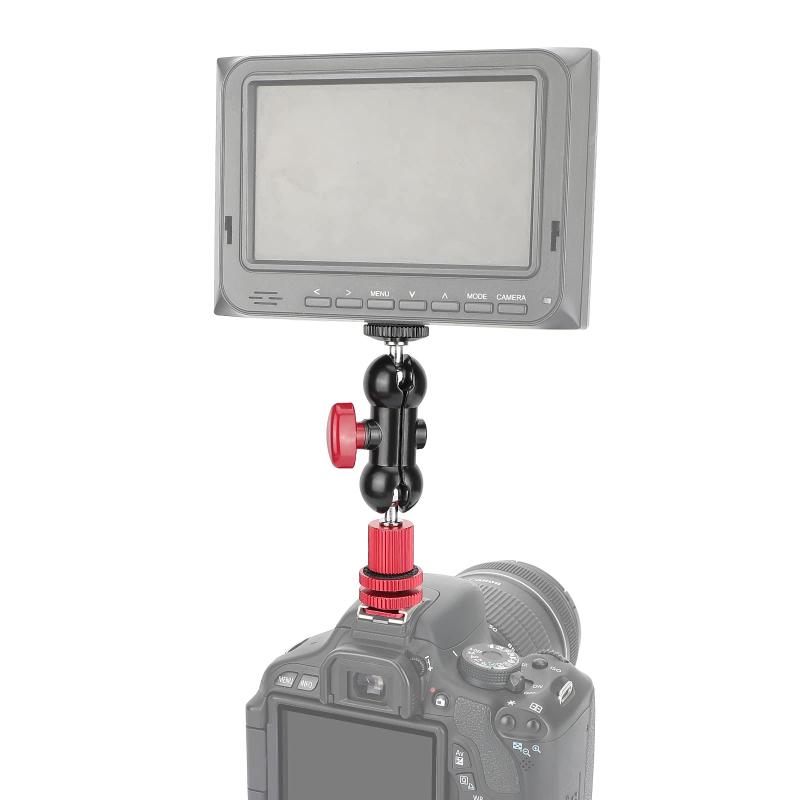 CAMVATE 360°回転ボールヘッドホルダー 1/4インチ-20ネジマウント付き + カメラホットシューマウント(レッド) デジタル一眼レフカメラモニター用 - 3068