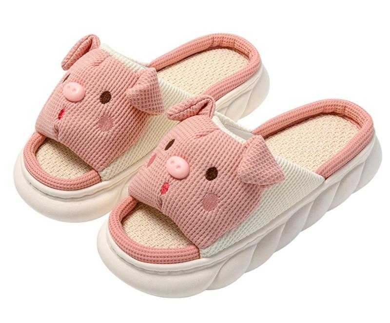 Rakuten - [SHPEROWW] レディース ルームシューズ 可愛い カエル匹 厚底 スリッパ 麻 室内履き 春夏秋 滑り止め 来客用 部屋用 ギフト