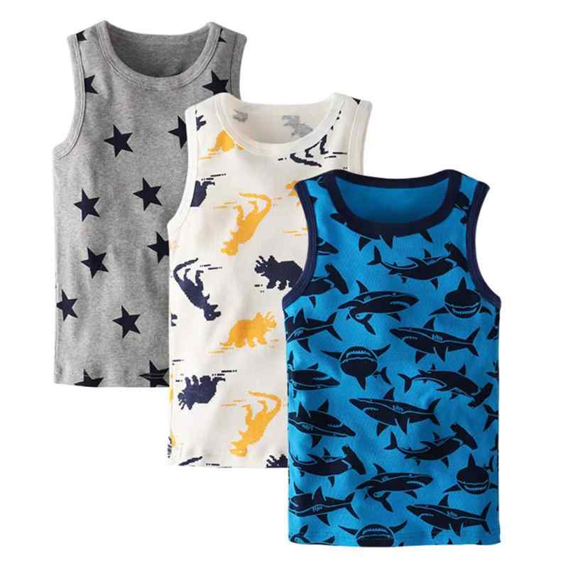 [Enfants Chéris] タンクトップ キッズ 男の子 綿 インナー 子供服 男児 下着 3枚組セット 恐竜/サメ/魚/スクーター柄 ボーイズ 通気 夏 保育園 幼稚園 90 100 110 120 130 140
