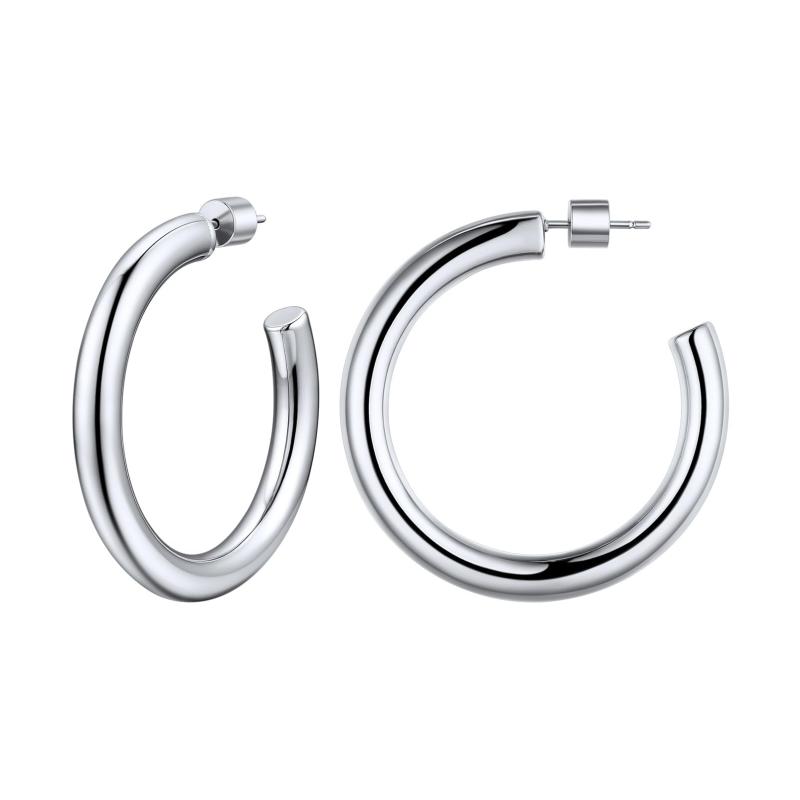 [ChainsHouse] リングピアス レディース ステンレス ハーフフープピアス 金属アレルギー対応 シルバー 太め