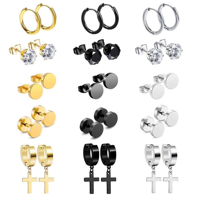 乐天商城 - フープピアス クロス 十字架 ペア ピアスリング イヤリング 丸スタッドピアス 両耳 片耳 ピアス 16G ステンレス 金属アレルギー ブラック シルバー ゴールド プレセット最適