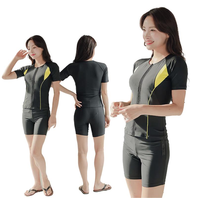 Rakuten - [SPRIMM] フィットネス 水着 レディース セパレート 半袖 上下セット めくれ防止 スクール UVカット ファスナー 袖付 体型カバー カップ付 大きいサイズ