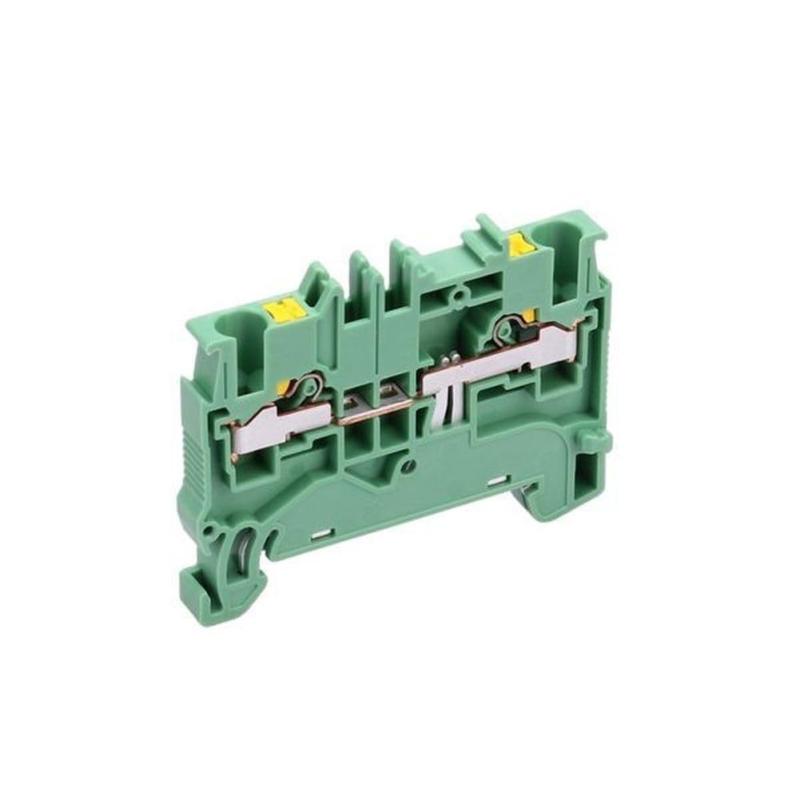 東洋技研 VTXシリーズ レール付型端子台 緑 50個入 VTX-2.5/2-PE-50P●入数(個):50<br>●色:グリーン<br>●適合電線サイズ(JIS)(mm2):0.5、0.75、1.25、1.5、2.5<br>●電線サイズ(AWG):-<br>●定格絶縁電圧(V):AC・DC800<br>●定格通電電流(A):-<br>●UL認定仕様:電線サイズ/AWG28～12、定格絶縁電圧/AC・DC600V、定格通電電流/-