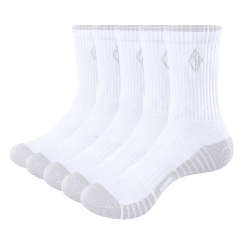 [YUEDGE] 靴下 レディ一ス スポーツソックス, 通気性 吸汗 防臭 カジュアル クッション クルーソックス ゴルフ テニスソックス, 中学生 制服 通学 仕事 通勤 女性适用 23-25/25-27cm, 5足組