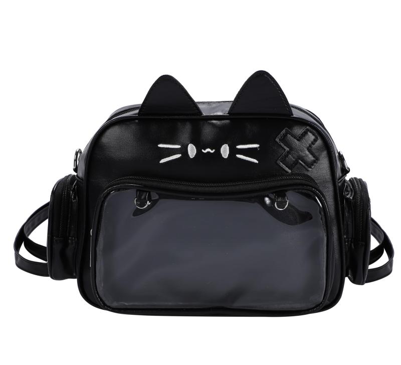 Rakuten - [ハルジオ] 痛バッグ ショルダー 猫 ねこ 痛バ ショルダーバッグ 痛バック 推し活バッグ ネコ 猫型 いたばっく いたば かわいい おしゃれ 黒 白 茶色 ブラック ホワイト ブラウン ぬいぐるみ