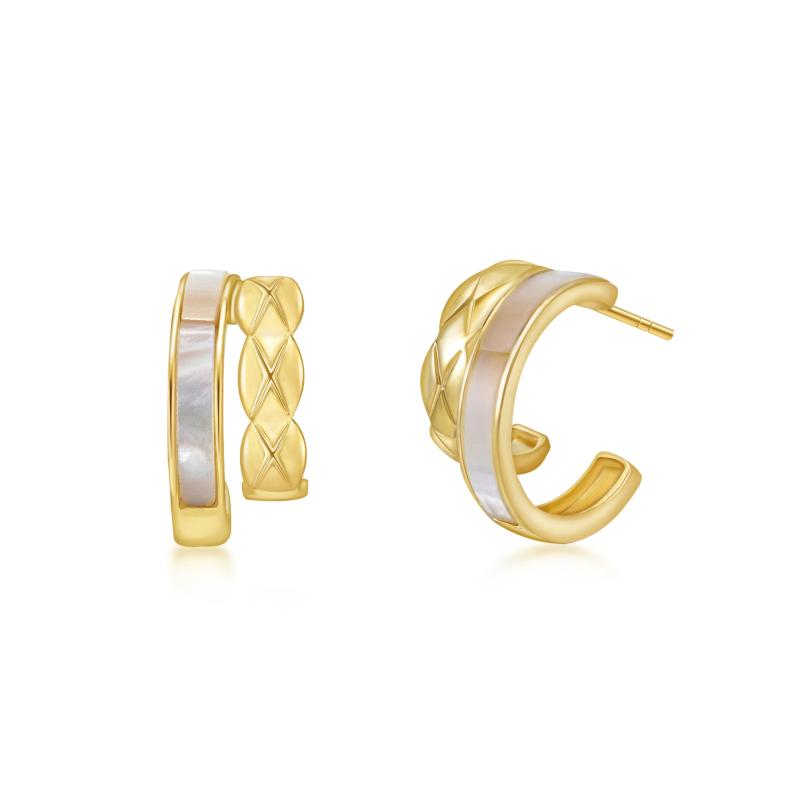 PHNIBIRD ハーフフープピアス レディース 人気 白蝶貝 シルバー925 金属アレルギー対応ピアス つけっぱなし ピンクゴールド シンプル c字型 クリスマスプレゼント チェック 日常用です 誕生日