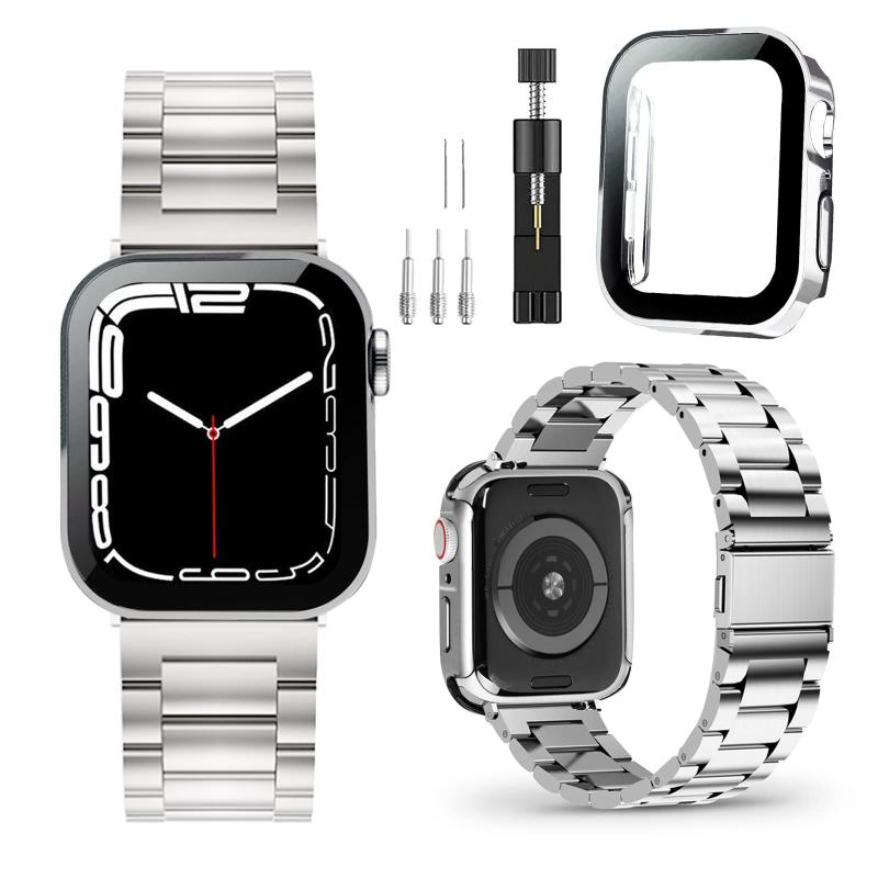  Apple Watch バンド ステンレス アップグレードバージョン コンパチブル49mm/45mm 44mm/41mm 40mm ケース付き 光尺曲面エッジデザイン アップルウォッチ バンド 金属ベルト Apple Watch 8/u