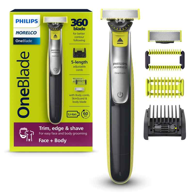 フィリップス Norelco OneBlade 360 フェイス ボディ ハイブリッド 電動トリマー シェーバー QP2834/70