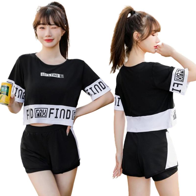 [CAVMHOT] 水着 レディース 体型カバー 3点セット uvカット セパレート パッド付き 韓国風 可愛い スポーティー水着 半袖ラッシュガード ショートパンツ 水陸両用 スポーツ風