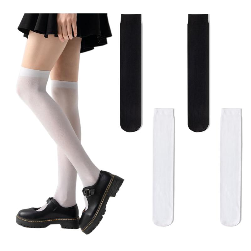 [JK Home] 2足組 レディース ニーハイソックス 薄手 シンプル ストッキング クルーソックス 靴下 ロング cosplay