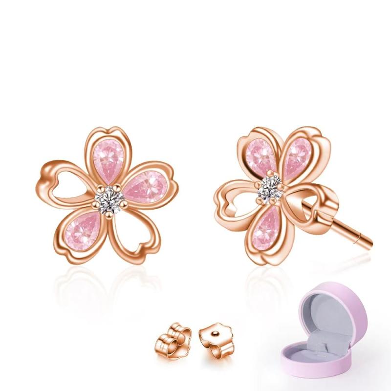 Naniwaai ピアス レディース 人気 上質ジルコニア 「桜の姫」 ピアス 金属アレルギー対応 シルバー925 ピアス 18金 ブラチラメッキ 可愛い 花 ピアス 仕事 アクセサリー プレゼント お誕生日 母
