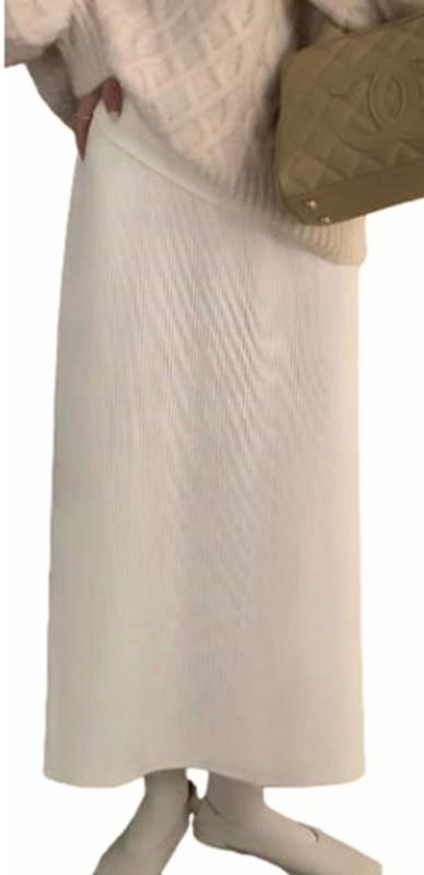 [1/2style] 裏起毛 リブ ナロー タイト スカート レディース ハイウエスト Iライン 秋冬 あったか オフィス