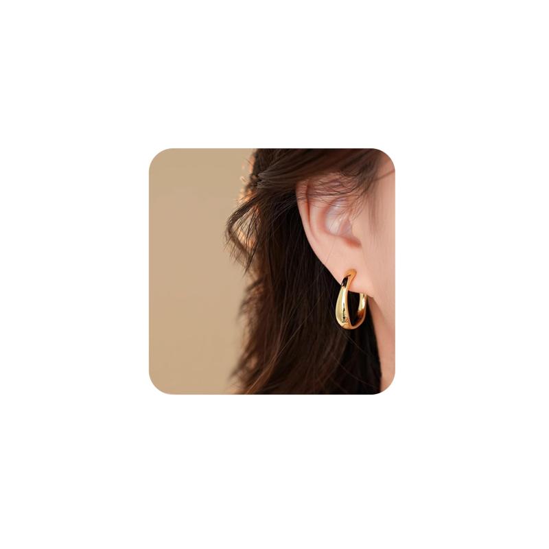 [Hothrty]ピアス レディース サージカルステンレス フープピアス C型 ハーフフープ 大振り 大きめ シルバー ゴールド シンプル ペア 金属アレルギー対応 ギフトBOX付き