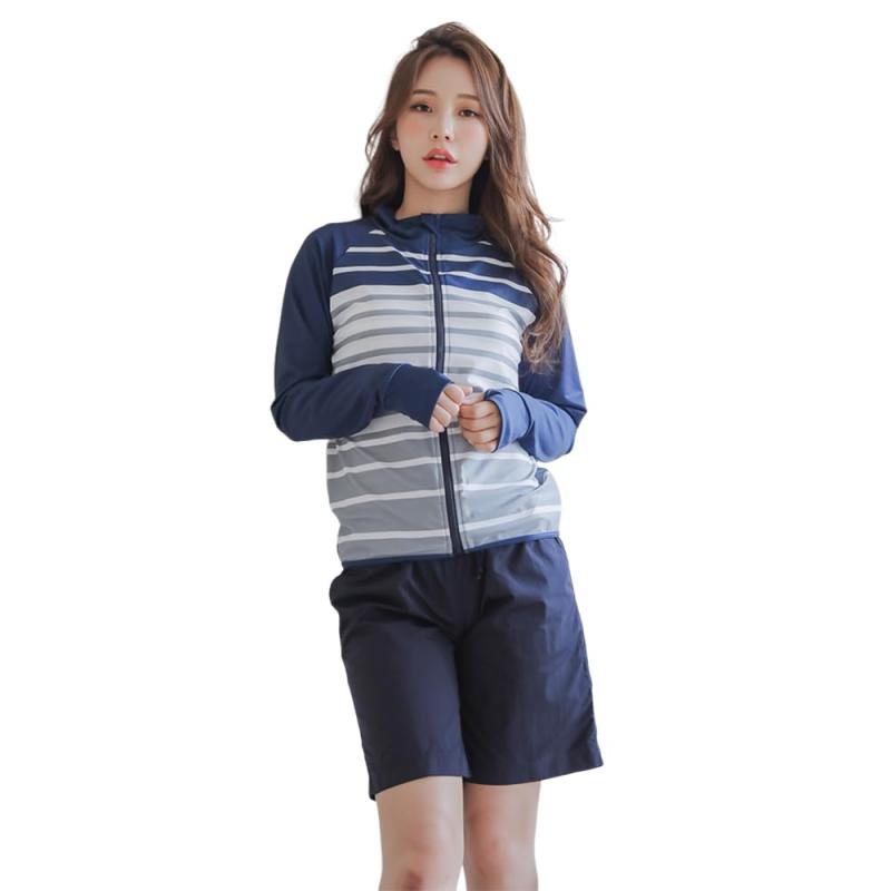 [RAVIR] 【ラヴィール】水着 レディース 体型カバー タンキニ ラッシュガード 4点セット 女性用水着 ハーフパンツ