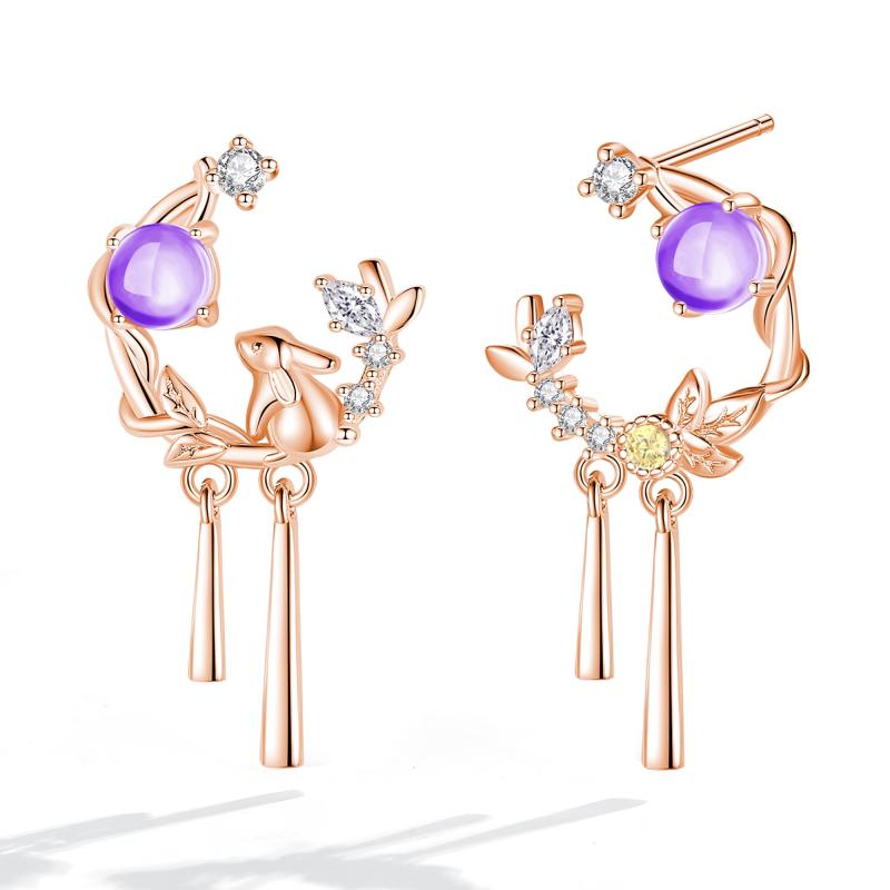 「シルバーサンダー」ピアス レディース 誕生石 18金 シルバー925 金属アレルギー対応 可愛い 月 うさぎモチーフ 幸運 お守り ピンクゴルード アクセサリー 人気 誕生日 プレゼント女性