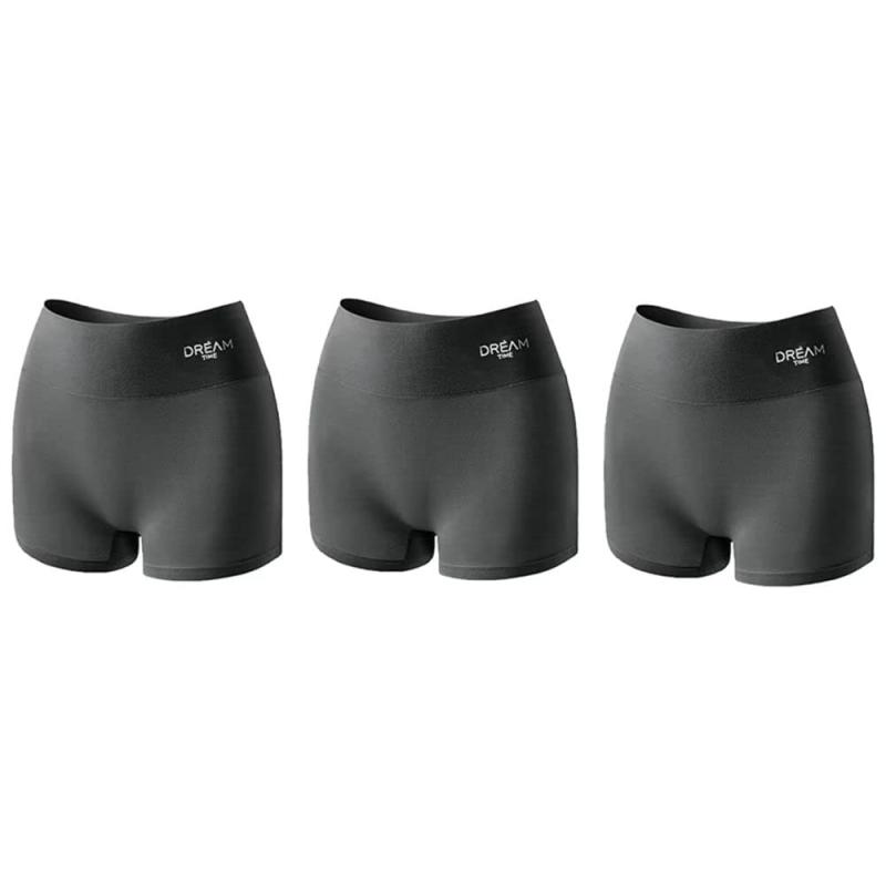 [BEKYNI] ショーツ レディース ボクサー ハイウェスト ストレッチ お腹と太ももすっきり シームレス 綿混素材 スポーツパンツ 深ばきショーツ ブラック3枚