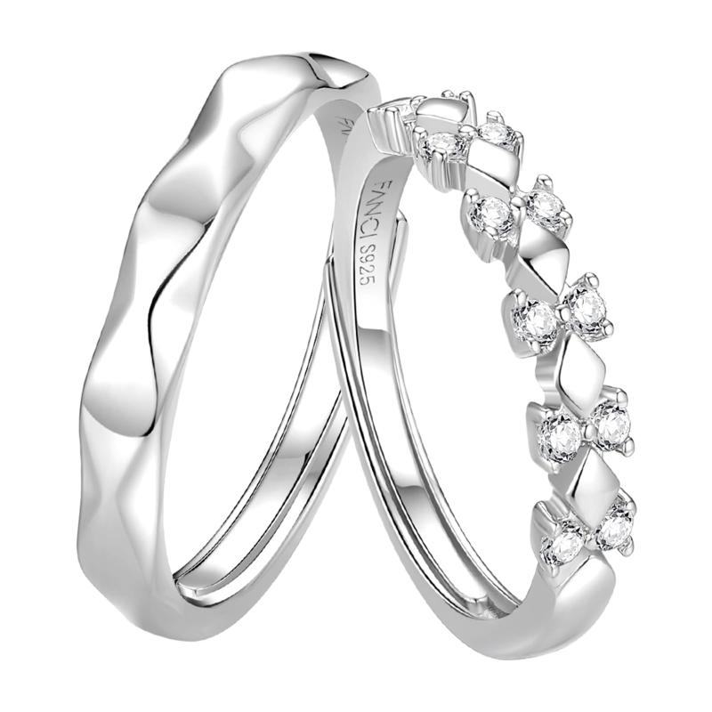 [FANCIME] ペアリング レディース メンズ 指輪 2個セット リボン カットリング ジルコニア シルバー S925 キラキラ カップル 婚約指輪 結婚指輪 純銀製 ホワイトデー お返し 記念日 おそろい プ