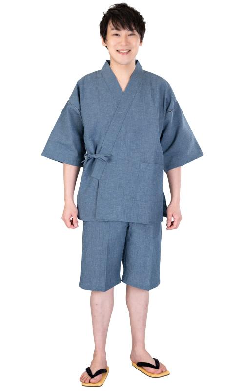 [あい藍] サラサラした肌触り 洗える 綿麻 楊柳甚平 日本製 綿75％ 麻25％ 父の日 プレゼント