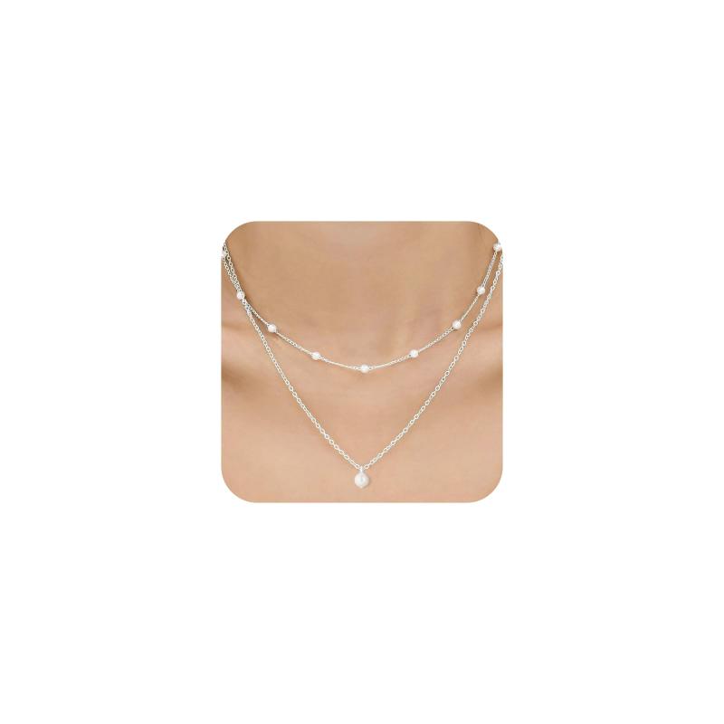 [Hothrty] パールネックレス レディース 真珠 クリスタルパール シルバー 金属アレルギー対応 カジュアル 可愛い 冠婚葬祭 調節可能 ギフトBOX付き