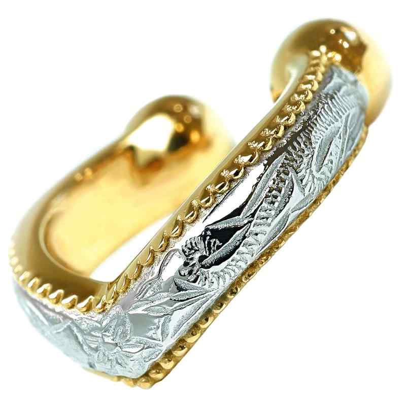 ハワイアンジュエリー イヤーカフ 片耳用 指輪兼用 スクロール プルメリア サージカル ステンレス 金属アレルギー対応 レディース