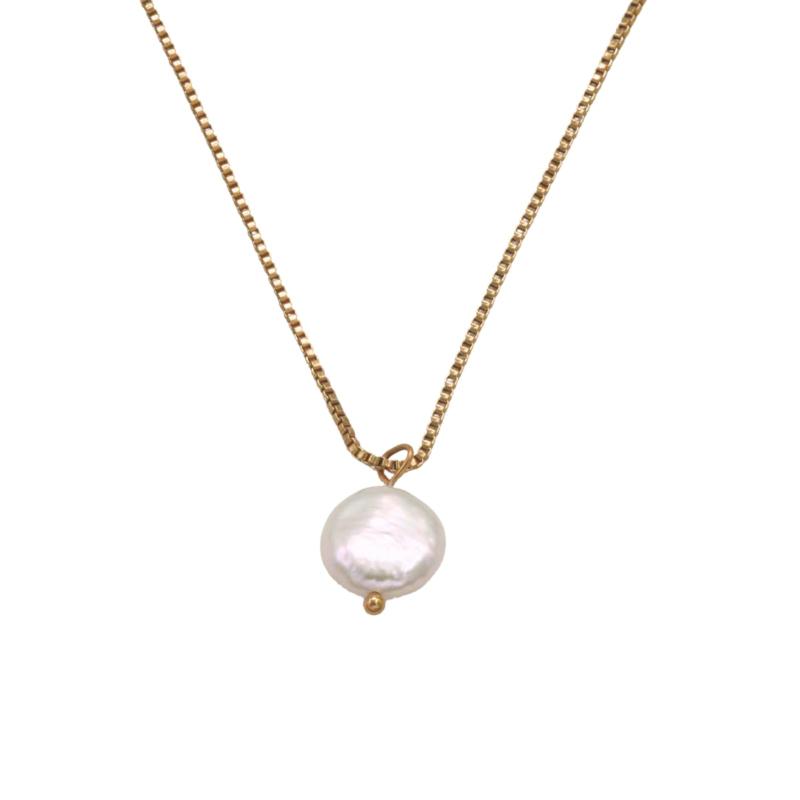 [Moonstan] ネックレス チェーンネックレス レディース 人気 淡水パール ゴールド シルバー ピンクゴールド サージカルステンレス 金属アレルギー対応 シンプル