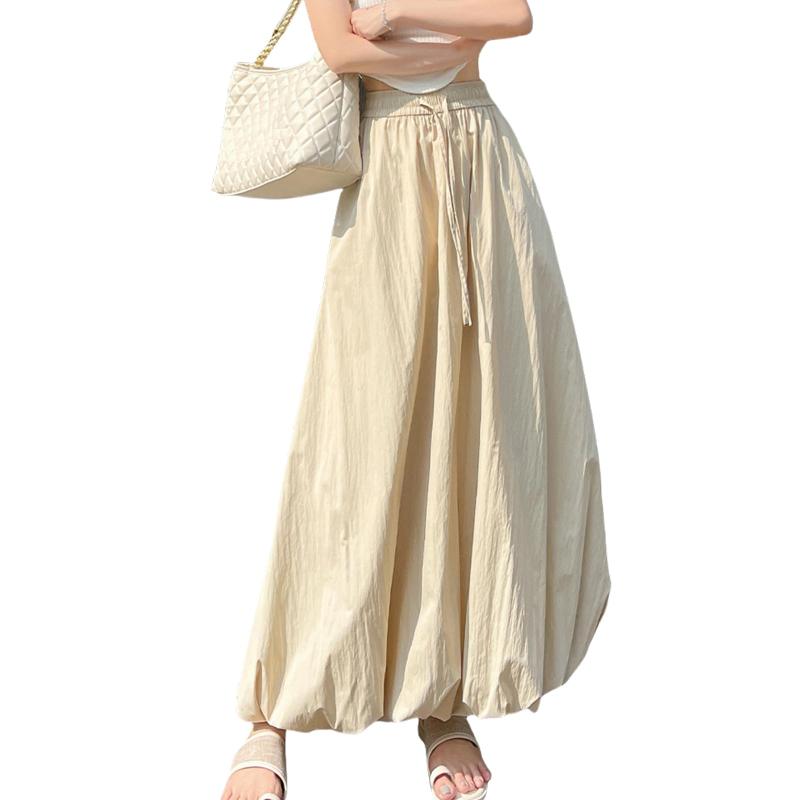 [Leadamon-oee] スカート レディース ロング バルーンスカート 無地 aライン ハイウェスト ランタン 大きいサイズ ゆったり ウエストゴム 裏地付き おしゃれ カジュアル オフィス お出かけ 春 夏
