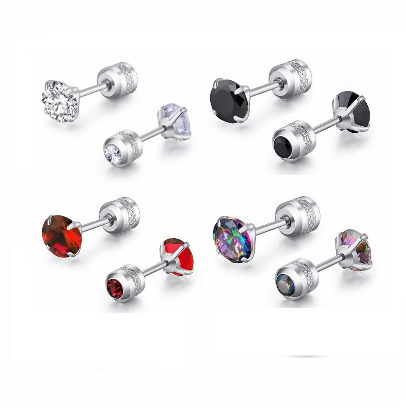 [Viromy]4ペア 八個 ピアス レディース サージカルステンレス つけっぱなし 金属アレルギー対応 スタッドピアス セカンドピアス ファーストピアス ネジ式 ジルコニア シルバー クリスタル ブ