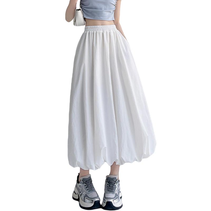 [MzcoYmm] スカート レディース ロングスカート バルーンスカート aラインスカート ウエストゴム フレアスカート ゆったり 体型カバー ハイウエスト ポケット付き 裏地付き 普段着 春 夏 秋