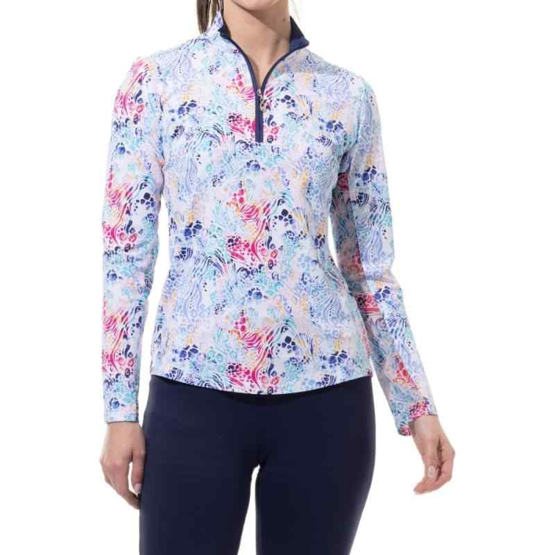 [SanSoleil] 長袖モックネックシャツ【UPF 50+】 紫外線・UVカット | 接触冷感機能・通気性メッシュ付き | 高級光沢ナイロン素材 | 日焼け対策 | 首元のエイジングケア | ゴルフ・テニス・ヨガ・